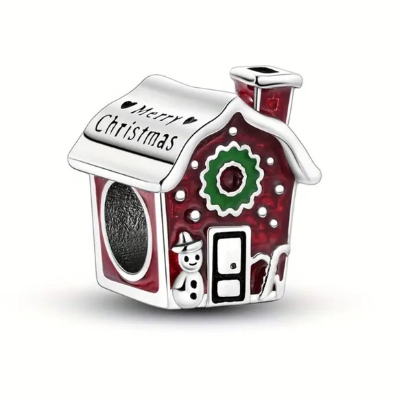 925 Silver Holiday Gingerbread House Charm with Red and Green Accents - NWT - Picture 6 of 6